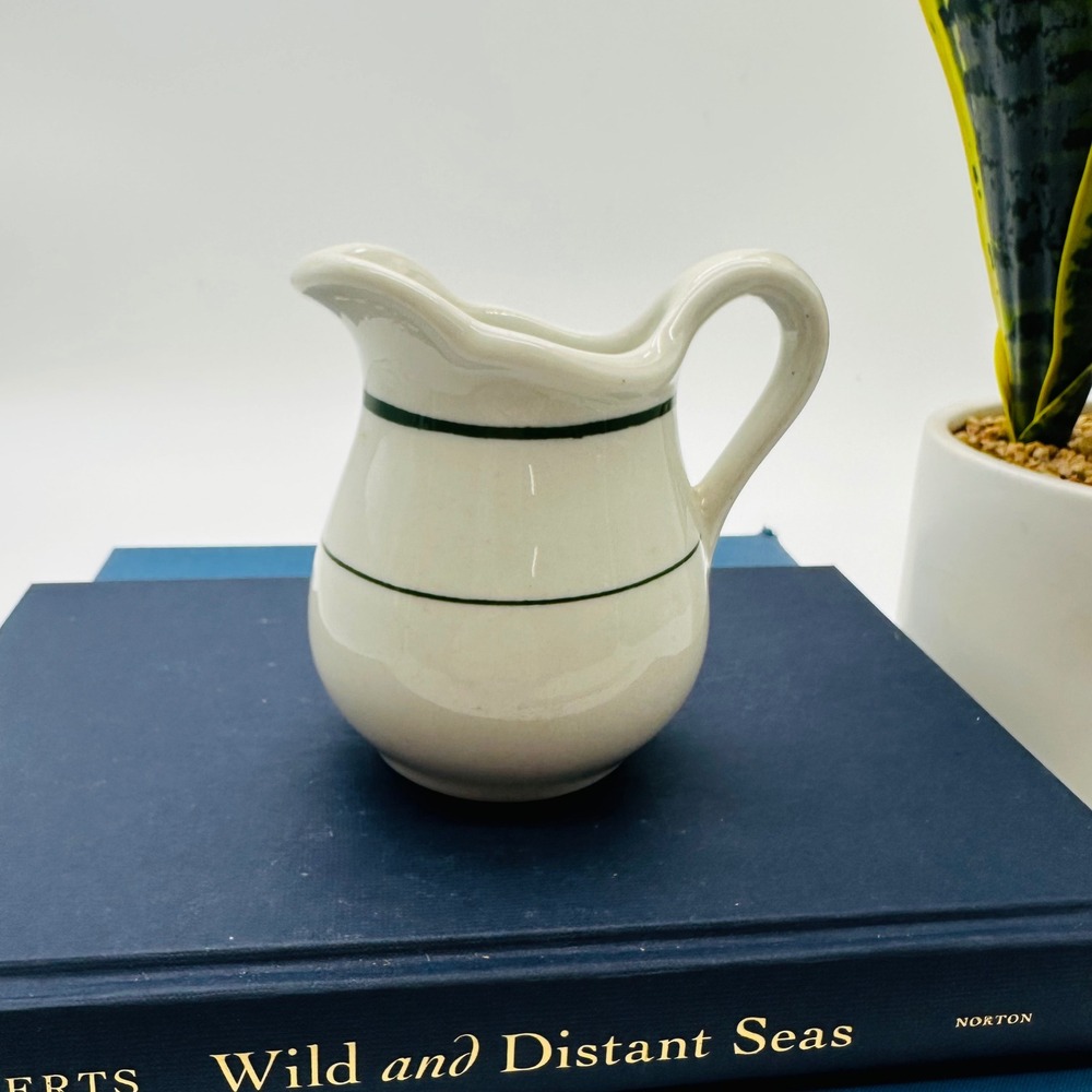 Caribe Puerto Rico Vintage White Chunky Creamer Green Stripe 4" Restaurant Ware